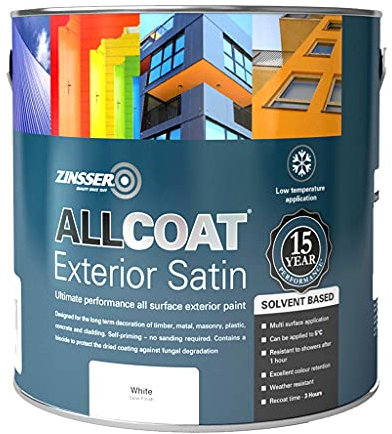 Zinsser Allcoat Exterior (Satin Finish) Solvent Based 2.5lt (Black or White) - White