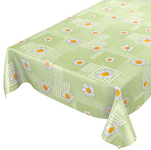 ANRO Wachstuchtischdecke Wachstuch Wachstischdecke Tischdecke Kamille Patchwork Grün 2000x140cm (20m) abwaschbar wasserabweisend Gartentischdecke Meterware pflegeleicht Lotuseffekt