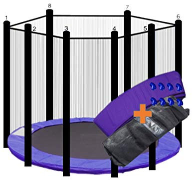 walexo Trampolin Randabdeckung + Sicherheitsnetz für 8 Stangensysteme (427 cm Ø, Lila/Schwarz)