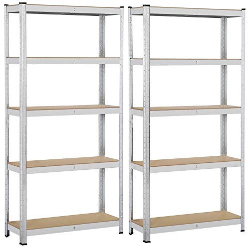 Yaheetech 2X Lagerregal 180x 90 x 30 cm, Schwerlastregal 5 MDF-Platten, Kellerregal 875kg, Steckregal Werkstattregal verstellbare Regalböden