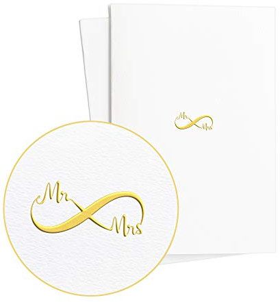 Zwei Hochzeitskarten Extravagant, Mr and Mrs in Goldfolienprägung auf edlem Papier, Glückwunschkarte zur Hochzeit Edel für Sie oder für Ihn, E16