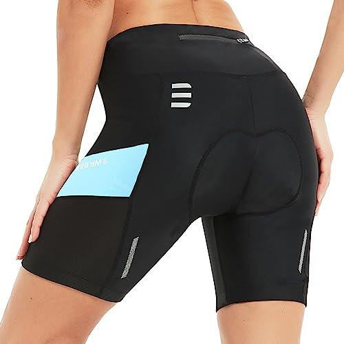 NOOYME Radlerhose Damen gepolstert 4D mit Tasche Fahrradhose Damen Kurz Elastische atmungsaktiv Radhose Damen mit breitem und dichtem Polster Schmerzfrei Schnelltrockende Fahrrad Hosen Damen