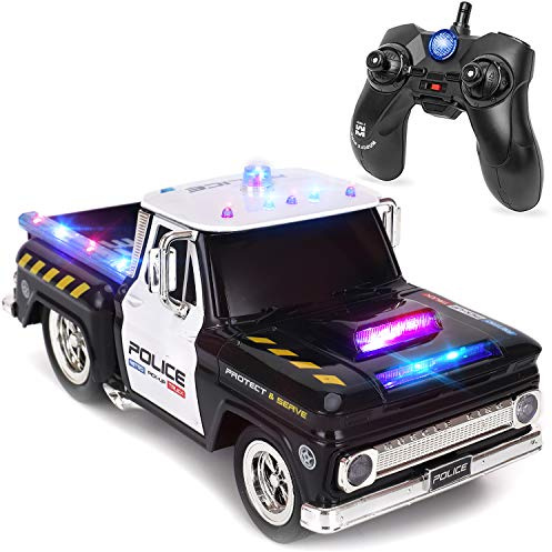 Remote Control Police Pickup Truck with Lights, Siren and USB Charging Toy