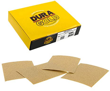 Dura-Gold Premium 1/4 Sheet Gold Sandpaper Sheets, 40 Grit (Box of 16) - 4.5 x 5.5 Size Hook & Loop Backing, Wood Furniture Woodworking, Auto Paint - for Palm Sanders, Clip-On, Hand Sanding Blocks