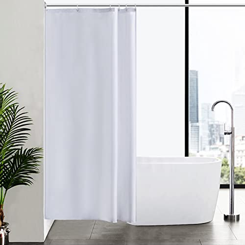 Furlinic Schmaler Duschvorhang für Eck Dusche und Kleine Badewanne, Badvorhang Textil aus Polyester Stoff schimmelresistent Wasserabweisend und Waschbar, Weiß 100x200 mit 6 Duschvorhangringen.