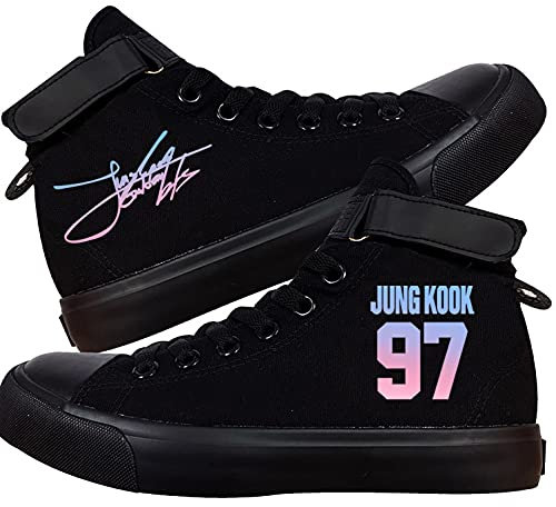 KPOP Schuhe Jungkook Merchandise V Taehyung Jimin Suga JHope Jin High Top Canvas Sneakers High Top Schnürschuhe Freizeitschuhe, Schwarz 04, 8 Narrow