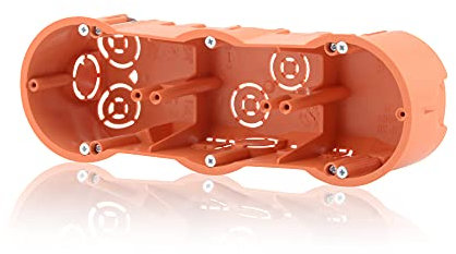 Gerätedose Verbindungsdose tiefe Verteilerdose Hohlwanddose 3fach Fräsloch 68mm, Höhe 60mm, Orange IP30 650°C für Gibskarton-Platten & Holzwände, Inkl. Pfoten (Schrauben) kompatibel mit Deckel