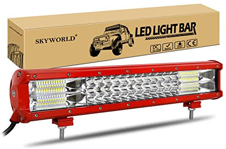SKYWORLD 46cm 252W LED Arbeitsscheinwerfer Bar Rot LED Scheinwerfer 12V 24V 6000K Flutlicht Reflektor Combo Arbeitslicht Zusatzscheinwerfer für Auto Offroad Traktor SUV UTV ATV