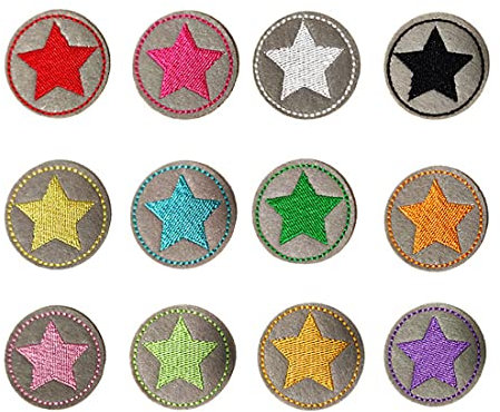 Zeayebsr 12Pcs aufbügelflicken aufnäher Kinder Zum für DIY Patches zum Aufbügeln Applikation Flicken Zum Aufbügeln Patch Sticker Jeans Kleidung Patches,Stern Aufbügler Bügelbild klein rund set