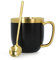 HOMLA Sinnes Tazza con Decorazioni Dorate - Tazza da Tè - Tazza da Caffè 0,28 l - Porcellana Placcata Oro - Dipinta a Mano - Nero e Oro