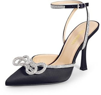 DREAM PAIRS Women High Pointed Closed Toe Strappy Bow Heels | Sexy Rhinestone Ankle Strap Pumps Wedding Bridal Party Dress Shoes