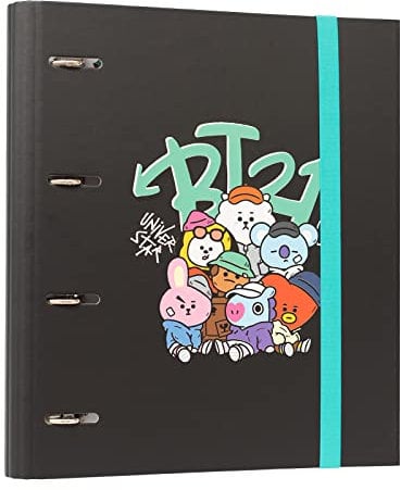 Grupo Erik Ringordner A4 Schmal 4 Ringe - Ordner A4 Schmal Premium Street Mood BT21 - Aktenordner - Ringbuch A4 Aktenordner A4 Büro Zubehör Schul Zubehör - Be Army - Street Mood