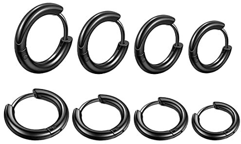 4 Paires Acier Inoxydable Boucles d’Oreilles Anneau Homme Femme Boucles d Oreilles Créole Le noir, Boucle d Oreille Homme Anneaux, Boucle d'oreille Femme Creole, Boucle d Oreille Petite