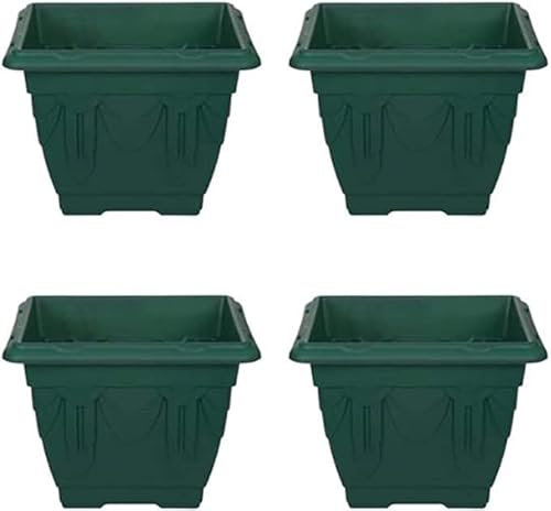 PHG Square Planters for Indoor and Outdoor | Plastic Flowering Planters for indoor and outdoor | Large Garden Pots | Plastic Flower Pots | 38 centimetres (Pack of 4, Green)