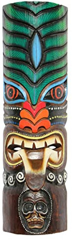 Wogeka - Bunte 50 cm TIKI Maori Wand-Maske - Handarbeit aus Holz geschnitzt im Neuseeland Style als Geschenk-Idee zur Deko TIKIB02