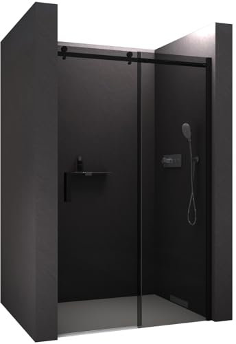 BERNSTEIN Nischendusche mit Schiebetür 130cm Duschabtrennung NT806 FLEX 8mm ESG-Glas Grauglas Nano beschichtete Duschwand Echtglas-Dusche, Profilfarbe Schwarz