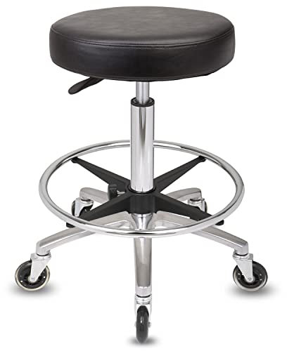Staboos Rollhocker bis 160 kg - Premium Sitz rund und Fußstütze - Praxishocker mit Rollen und Fußstütze - Drehhocker höhenverstellbar (55 cm bis 75 cm) Rundsitz