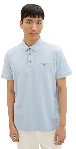 TOM TAILOR Herren Basic Piqué Poloshirt mit Brusttasche, 35086 - Foggy Blue Grindle Structure, XXXL