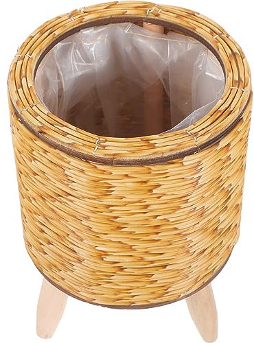 Happyyami Geflochtener Blumentopf Rustikaler Rattan-Pflanzkorb Auf Hölzernen Standbeinen Geflochtener Blumentopf Korbgeflecht-Pflanzenständer Für Die Präsentation Von Pflanzen Im Innen- Und