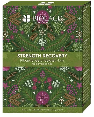 Biolage Pflegeset mit Shampoo, Conditioner und Pflegespray für geschädigtes Haar, Für mehr Geschmeidigkeit & Glanz, Reduziert Haarbruch, Vegan, Strength Recovery Shampoo, Spülung und Repairing Spray