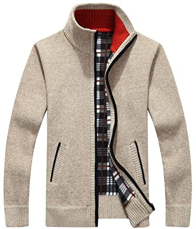 Vanchenl Cardigan da uomo casual Full Zip Slim Fit Thick Stand Collare Maglione lavorato a maglia giacca con tasche