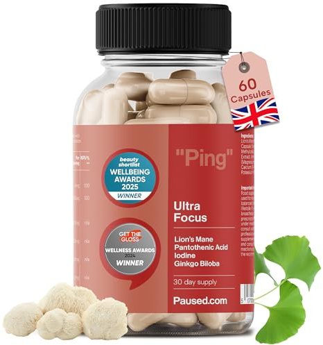 Paused Ultra Focus, Mind & Memory Supplement - 60 Capsules | 1 Month Supply Cognitive Enhancer with Lion's Mane & Iodine | Boosts Energy, Improves Mood & Mental Performance | Vegan & Gluten-Free | UK