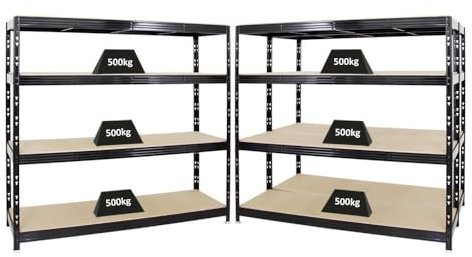 PROREGAL Mega Deal | 3X Profi Schwerlastregal Rhino | HxBxT 180x200x60cm | 4 Spanplatten-Ebenen 16mm | Fachlast 500kg | Schwarz | Garagenregal Lagerregal Steckregal Weitspannregal