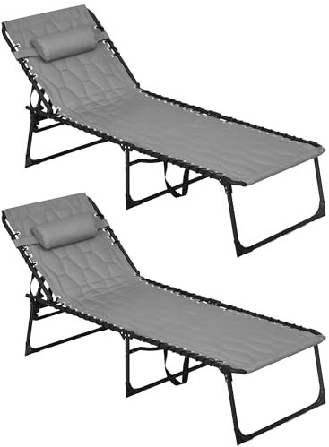 Outsunny Set 2 Lettini Prendisole da Giardino con Schienale Reclinabile e Tasca Portaoggetti, Lettino Sdraio in Acciaio e Tessuto Oxford, 65x188x36 cm, Grigio e Nero