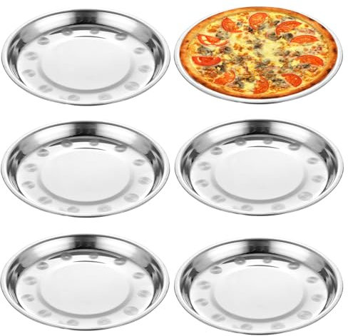 JINGHANGER 10 pezzi Teglia rotonda per Pizza in Acciaio inox 26 cm Pizza Pan Facile da pulire Argento