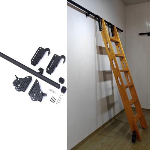 Rustic Black Hook On Rolling Library Ladder Track Bracket(No Ladder), Stand Up Tensible Sliding Hook Rolling Hardware for Home/Indoor/Loft/Library, Limited to Ladder Thickness 2.5cm (Size : 26.2ft/80