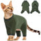 Katze Kleidung, Katzenbody Nach Op Postoperative Kleidung für Katzen Body Operation Recovery Anti-leckende Langarm 4 Beine Einteiler Katzenbekleidung Shirts 4-beinige(ArmeeGrün, L)