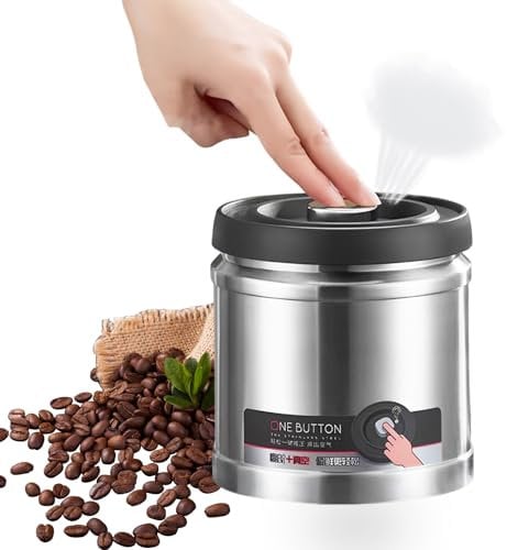 Goshyda Vacuum Coffee Canister Food Storage Container, 304 Stainless Steel Airtight Food Storage Containers, Press Type Vacuum Sealed Container for Coffee Beans Tea Cereal (750ML