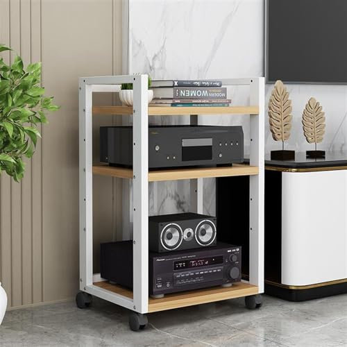 VBVARV Movable AV Media Stand Corner Wooden Corner Component Cabinet Stereo Audio Rack, Rack Audio Tower with Adjustable Shelves,A,3 Tier