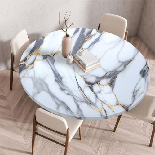 Outdoor Runde Tischdecke Mit Gummizug Kanten Wischen Sauber Runde Marmor Tischtuch Klein Wasserdicht Polyester Couchtisch Abdeckung Tischschoner Für Essen Bistro Garten (60cm,Colour 6)