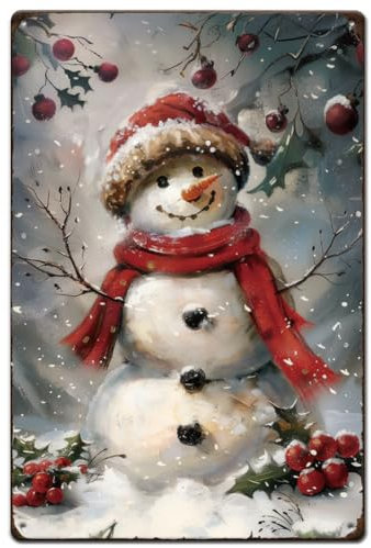 SUPERDANT Weihnachts Schneemann Metall Dosen Schilder Weihnachts Metallschild Winter Blechschild Plakette Retro Metallposter Für Weihnachtsfeier Zuhause Wohnzimmer Bars Cafés Kneipen Dekorationen