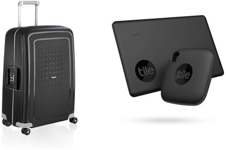 Samsonite S'Cure - Spinner M Suitcase, 69 cm, 79 L, Black (Black) & Tile Bluetooth Item Finder Set