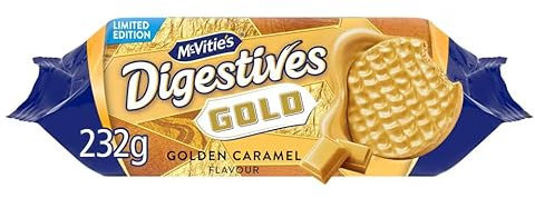 McVitie's Digestives Gold Golden Caramel Flavour Biscuits 232g | Premium product | Suitable for Vegetarians | Wheatmeal Biscuits Topped with a Caramel Flavour Coating
