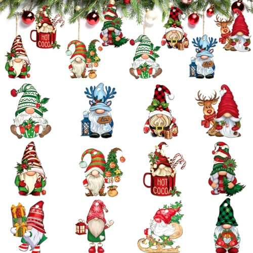 Weihnachten Holz Ornamente,Doyomtoy 24 Stück Weihnachtswichtel Holz Hängende Ornamente Weihnachten Anhänger Weihnachtsbaum Deko für Weihnachtsbaum Weihnachtsfeier