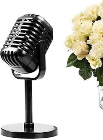 Model Vintage Mic Toy Retro Microphone Props with Stand Vintage Microphone Toy Prop Model Antique Prop Mic for Party Role Play Stage Table Decorations