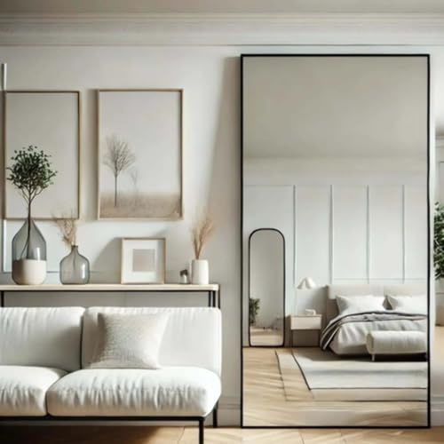 Jobu Full Length Rectangle Mirror 180cm x 90cm, Black Metal Frame