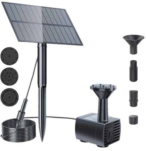 Solarbrunnen, Solarwasserbrunnen | Solar-Vogelbadbrunnen für den Außenbereich | Solarbrunnen mit 4 Düsen, quadratische solarbetriebene Springbrunnenpumpe für den Außenbereich, für Vogelbad, Teich, Auß