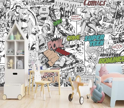 XMPMBM-Cartoon Hand-Painted Comics Nursery Room Fabric Wallpaper Kids Gaming Room Graffiti Bedroom Wall Mural-W 88 X H 59 S