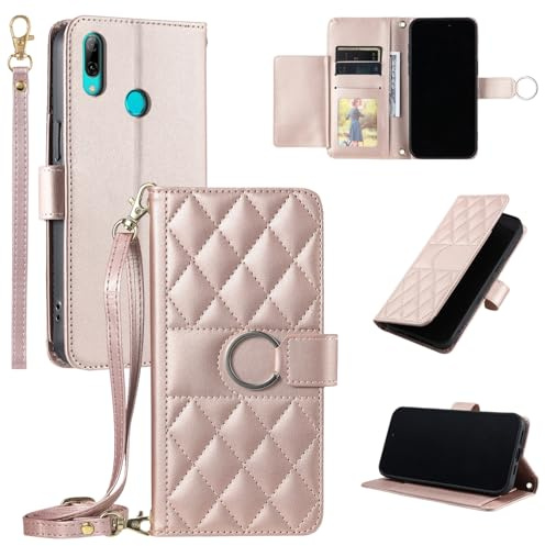 Asuwish Handyhülle für Huawei P20 Lite Hülle mit Band Folie Schutzfolie Kartenfach Klappbar Leder Geldbörse Ständer Hawaii P 20 P20lite 20P ANE-LX1 Nova 3E Handy Hüllen Schutzhülle Phone Case Roségold