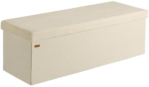 Casaria® Sitzbank mit Stauraum Beige Cord inkl. 2 Boxen Faltbar Sitzbank 300kg Belastbar 114x38cm Truhe für Wohnzimmer Schlafzimmer Flur Truhenbank Bank