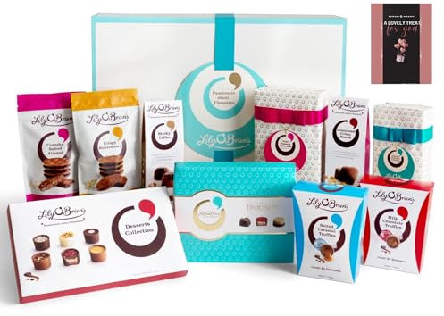 Lily O Brien Chocolate Hamper 10 Collections, 1586g & Card - Milk, White & Dark Chocolate Gift Selection Box Lily Obriens Chocolates UK - Christmas, Birthday, Valentine, Fathers Day, Mothers Day