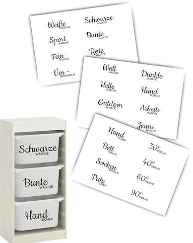 JuPaRo Wäsche Aufkleber für Wäschekörbe, Wäscheorganizer Sticker, Sticker für Wäschekorb, Organizer Waschküche, Beschriftung für Körbe, Organisation Haushalt, (Set 3)