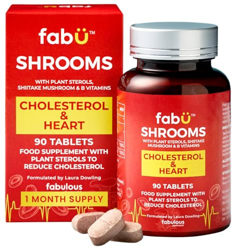 fabÜ Shrooms Cholesterol & Heart - Plant Sterols 1500mg per Serving, Blended with Edible Shiitake Mushroom & B Vitamins - Cholesterol Lowering Supplements, Vegan - 90 Tablets