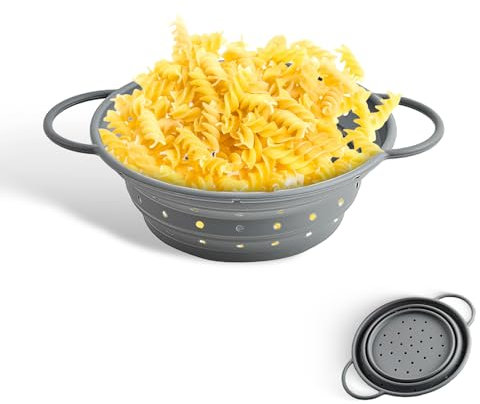 Sieve and Strainer Foldable Collapsible,Colander for Pasta Vegetables Fruit Space Saving, Dishwasher Safe, Ideal for Kitchen Camping Travel Perfect for Families Outdoor Fans (Grey)