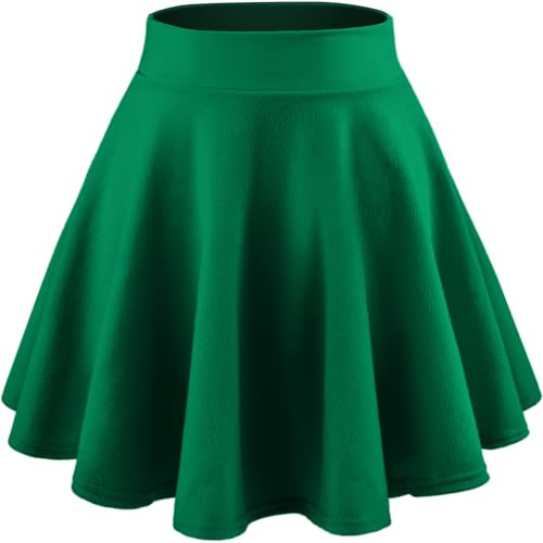 DRESHOW Basic Solid Stretchy Flared Beiläufige Mini Skater-rock für Damen Mädchen, Größe: XS, Farbe: Grün