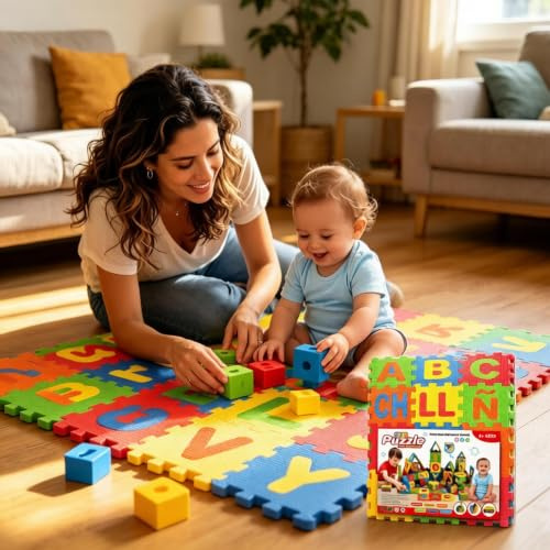 Puzzlematte für Kinder, 36 TLG Puzzle, Weiche Eva Moosgummimatte Teppiche der Zahlen 0 bis 9 und 26 Buchstaben (A-Z) für Kinder Baby CE-Zertifikat